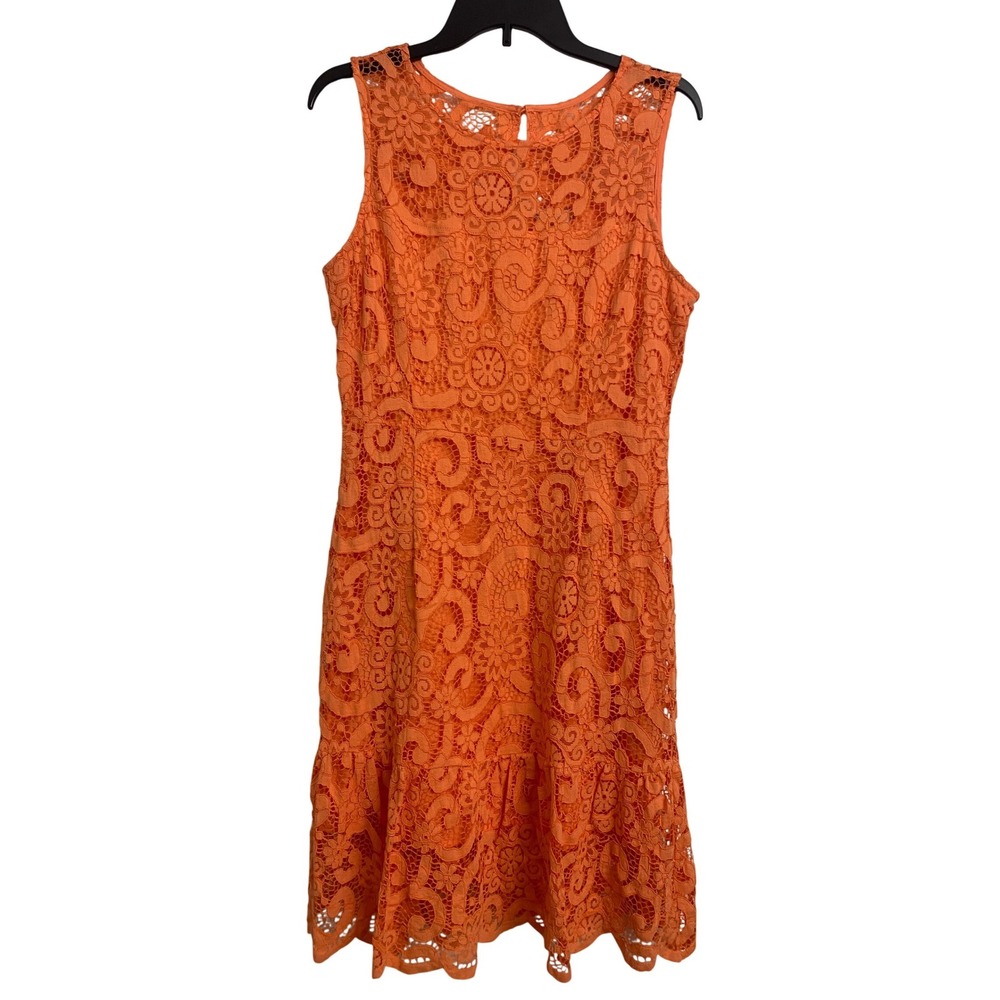 Nanette Lepore Orange Floral Lace Tiered Ruffle Sleeveless Dress Size 12
